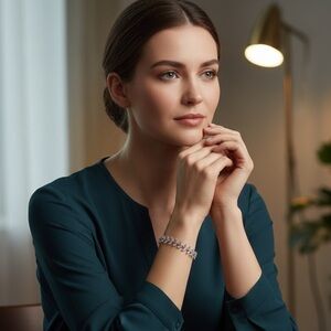 White Gold Over Silver Marquis Link Bracelet w/fold over clasp